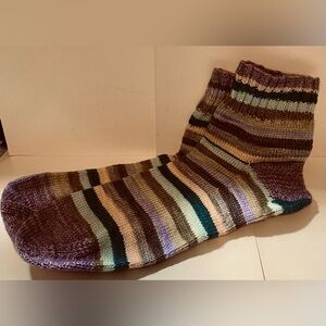 Hand Knitted Handmade Men's Boot Slipper Socks Wool Yarn Sz 10-12